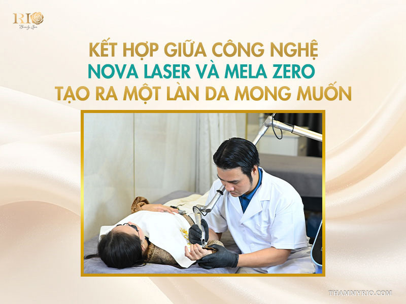 Bác sĩ Thẩm mỹ Rio sử dụng công nghệ Nova Laser điều trị đốm nám trên mu bàn tay cho khách hàng nằm trên giường spa