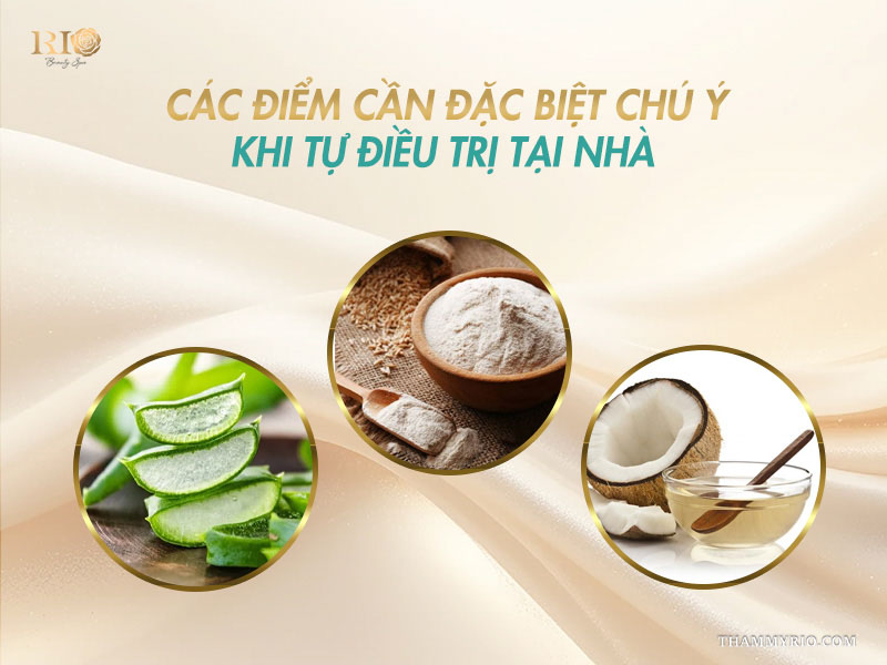 3 nguyên liệu tự nhiên gồm nha đam tươi, bột ngũ cốc và dầu dừa trên banner lưu ý khi tự xử lý nám ở chân tại nhà
