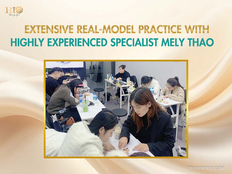 Specialist Mely Thao supervising trainees during a practical sketching and skin tattooing session in a classroom