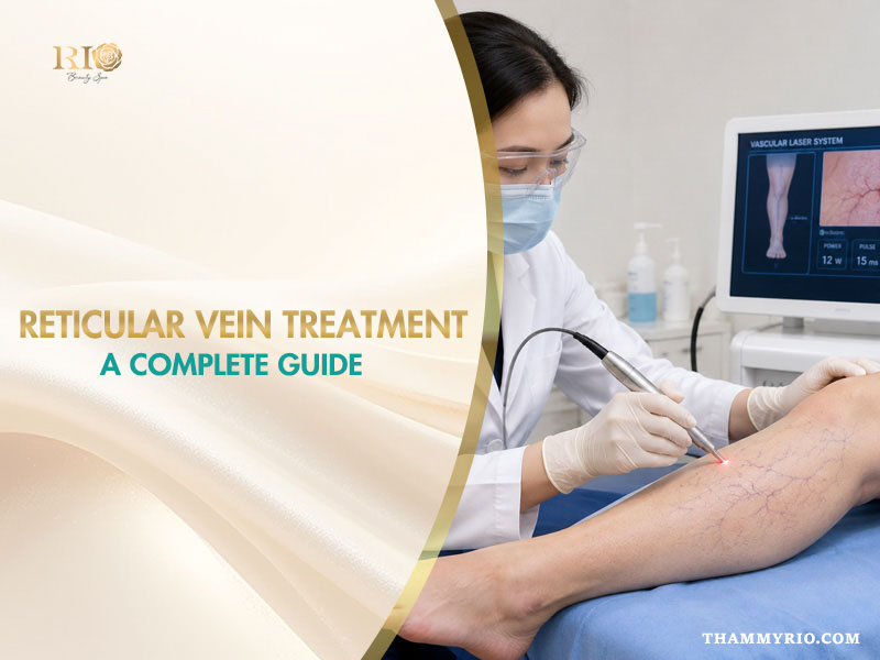 Professional reticular vein treatment procedure using advanced laser technology at Rio Beauty Clinic.
