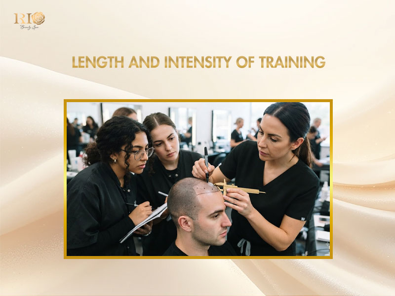 Master instructor guiding a student during hands-on practice on a live model reflecting high-value scalp micropigmentation training cost
