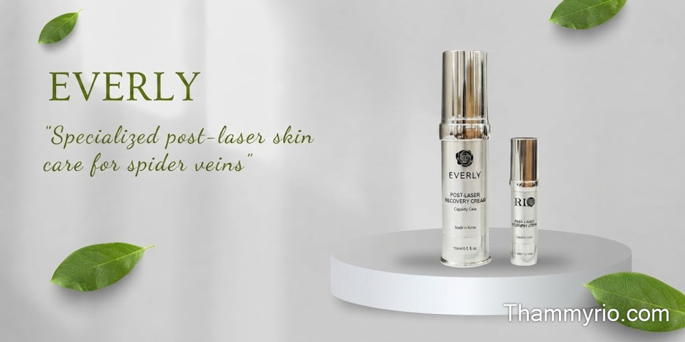 Duo set of Everly Post-Laser Recovery Cream bottles displayed on a pedestal for specialized Everly post-laser skincare