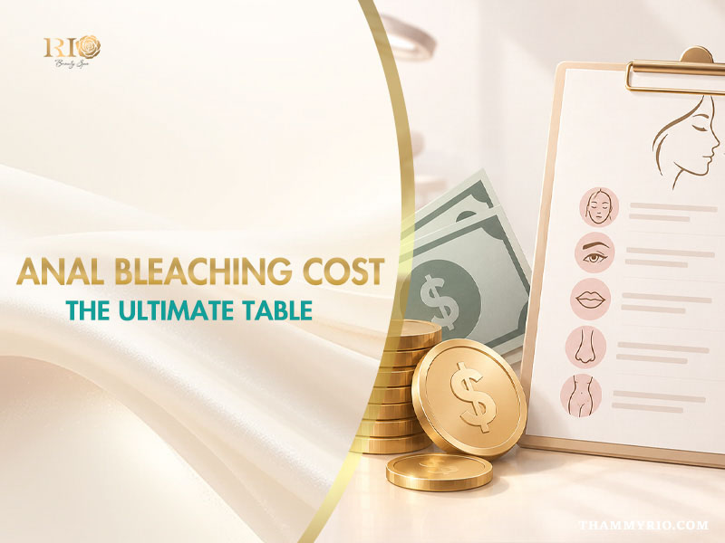 Price table clipboard and coins showing anal bleaching cost for intimate skin lightening treatment