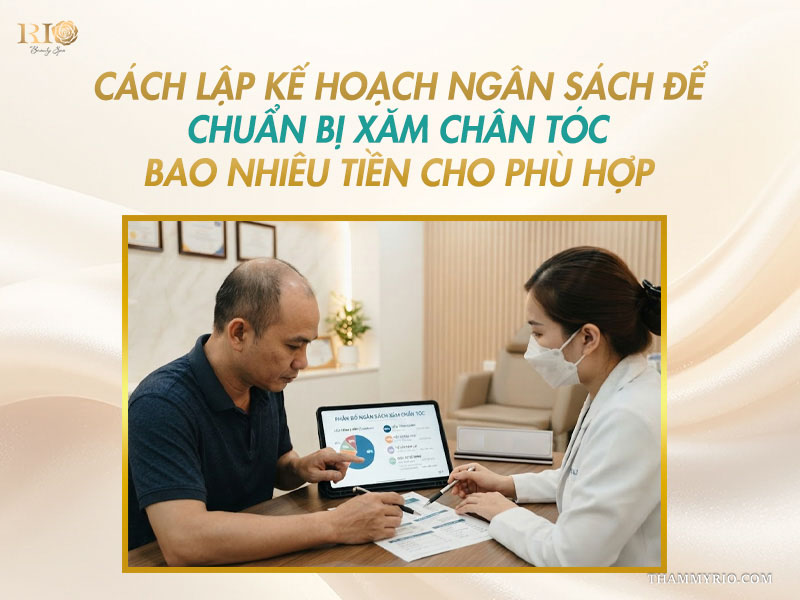 Tư vấn viên hướng dẫn khách hàng chuẩn bị tài chính dựa trên bảng giá xăm chân tóc.