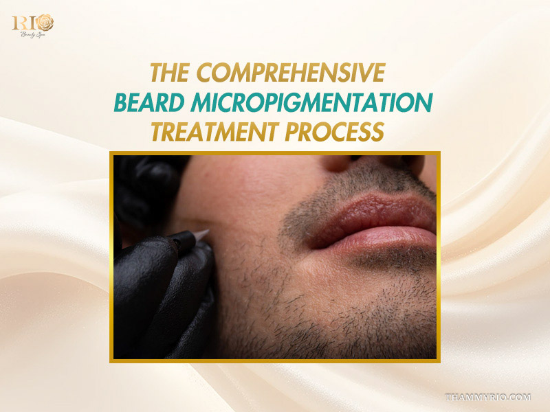 Specialist hand outlining jawline during comprehensive beard micropigmentation procedure.