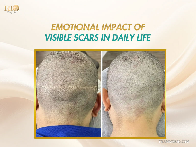 Before and after scalp scar coverage demonstrating techniques related to beard micropigmentation for scars