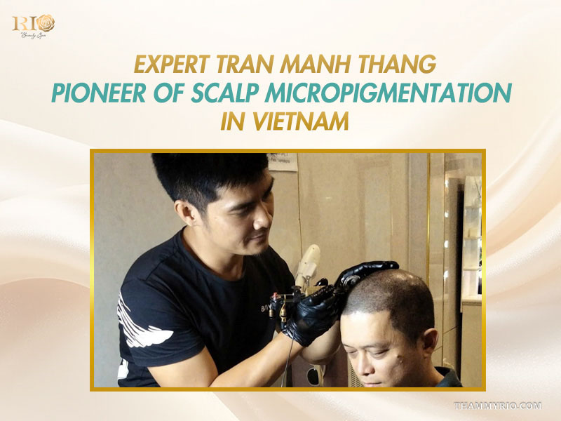 Expert Tran Manh Thang performing fine scalp follicle simulation allied with beard micropigmentation for scars