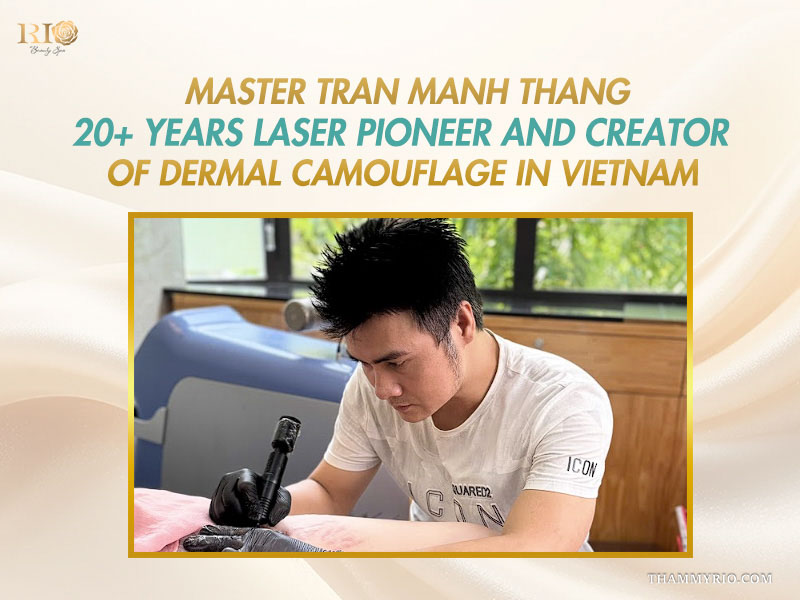 Master Tran Manh Thang applying micro-needle technique for delicate bikini skin tone camouflage
