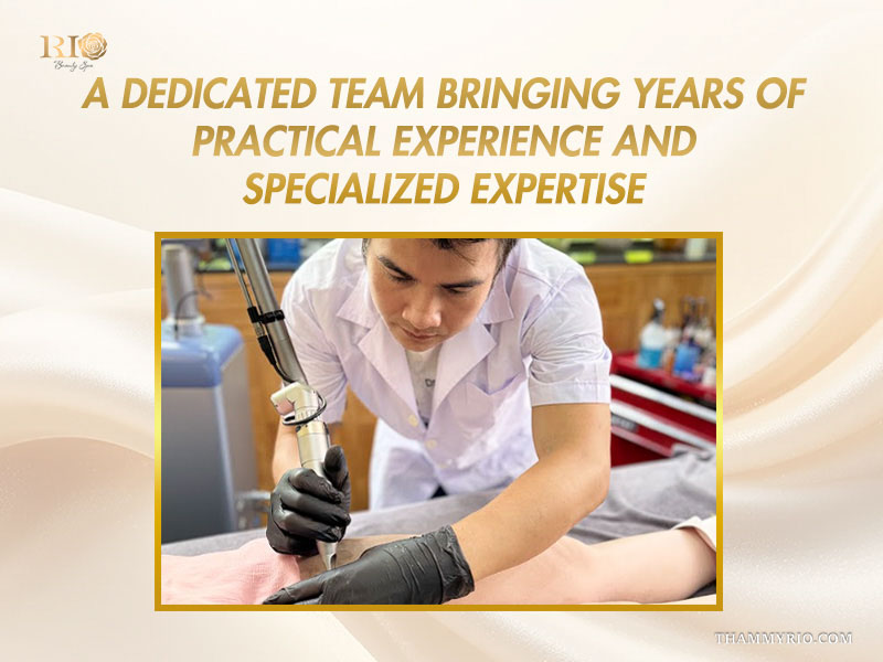 Experienced laser specialist operating precision equipment during a clinical session for bleaching the anus