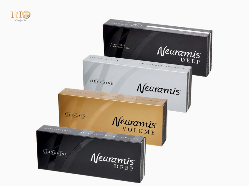 Bốn vỏ hộp Neuramis đa dạng dòng sản phẩm thuộc các loại filler được bộ y tế cấp phép.