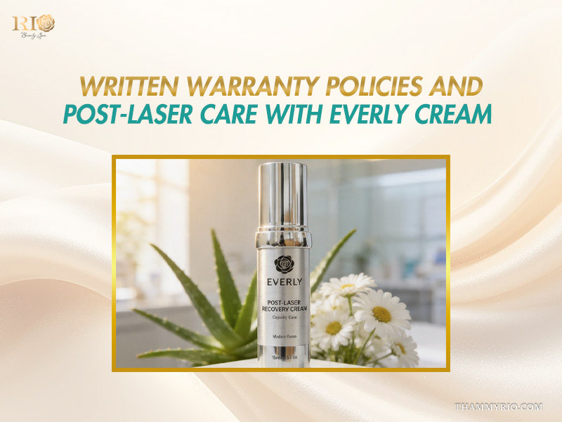 Everly Post-Laser Recovery Cream bottle ensuring soothing aftercare and protecting capillaries treatment before and after results