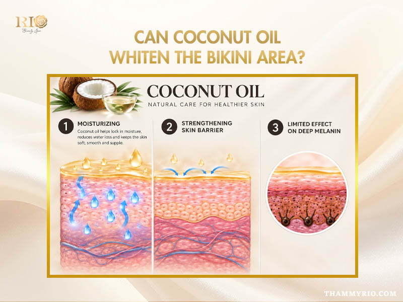 Diagram showing if coconut oil can whiten the bikini area through skin care benefits