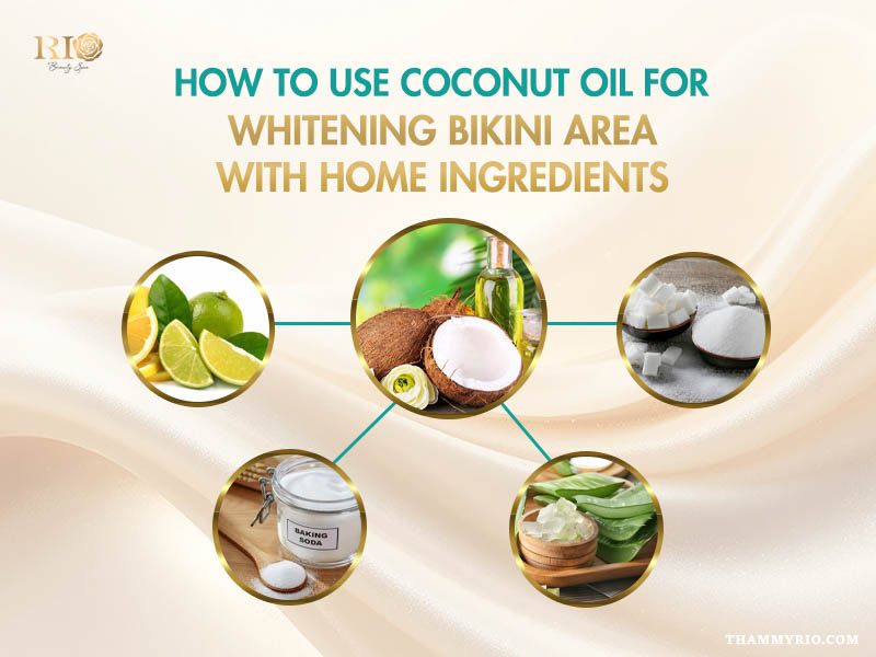 Natural home ingredients mixed with coconut oil for whitening bikini area care