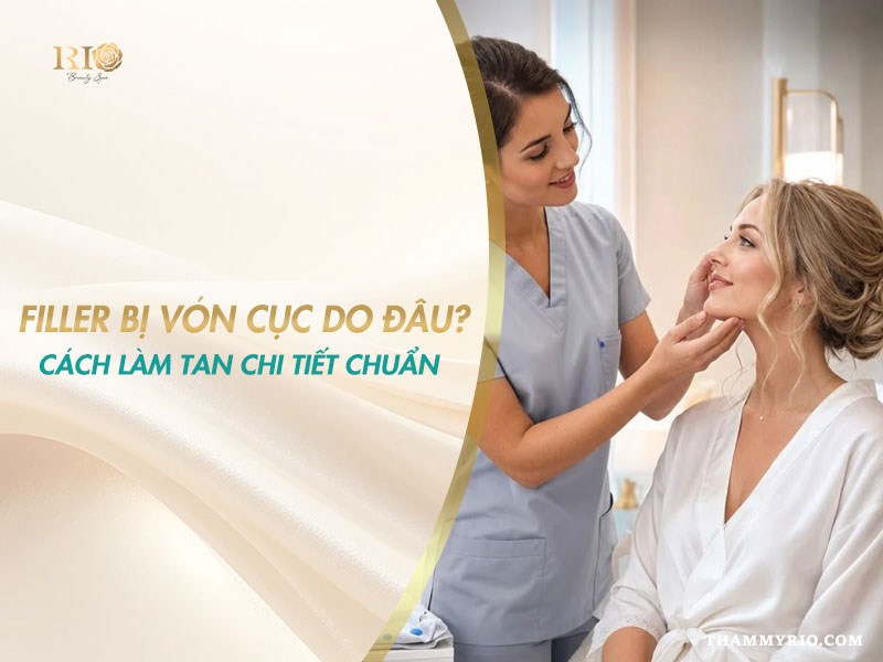 Bác sĩ thẩm mỹ thăm khám vùng cằm giúp khách hàng tìm hiểu lý do filler bị vón cục.