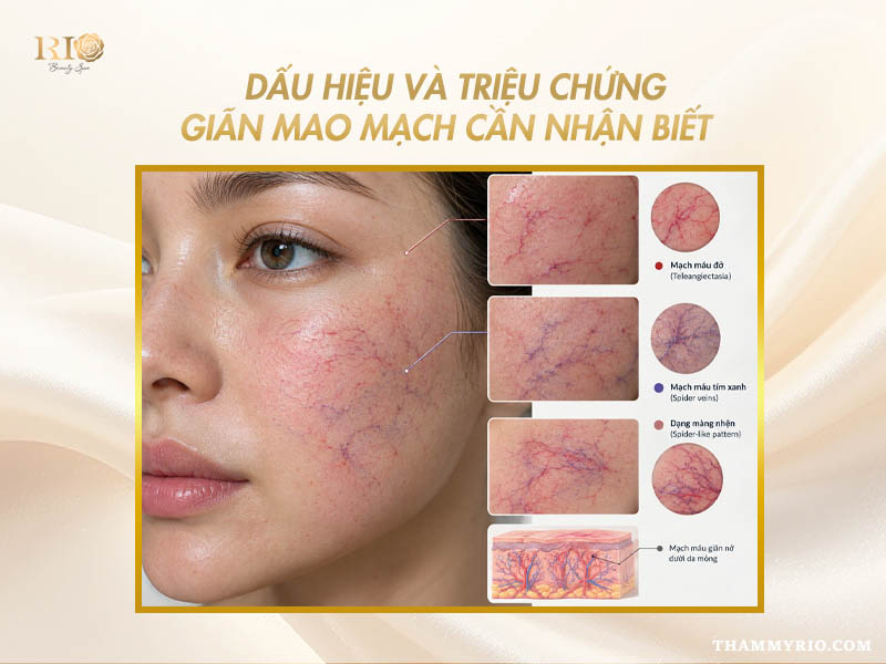 Nhận biết các dấu hiệu và triệu chứng giãn mao mạch trên mặt.