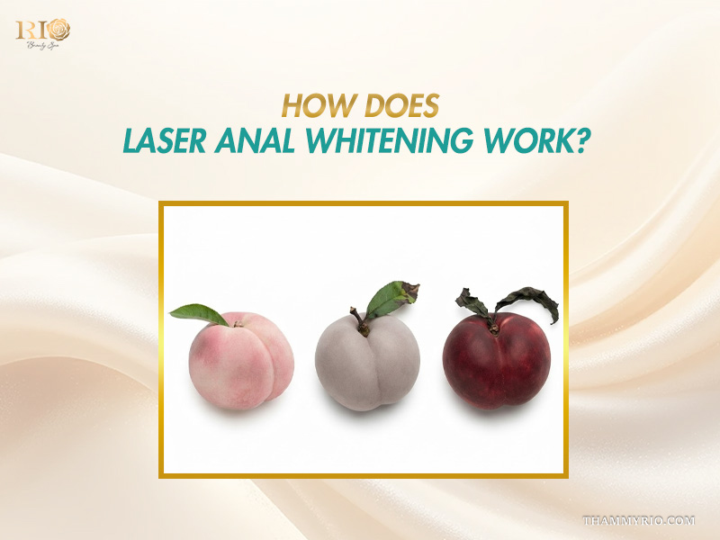 Three peaches progressing from dark brown to bright pink illustrating the mechanism of laser anal whitening