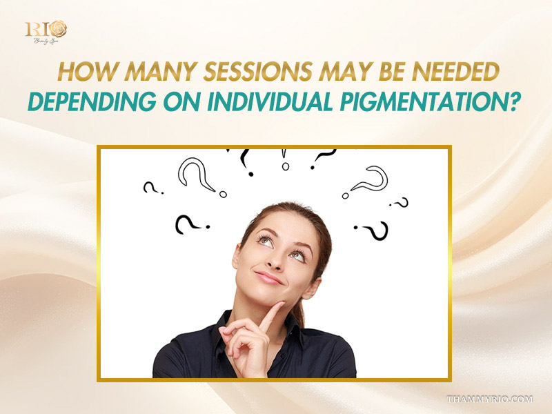 Thoughtful woman wondering how many sessions are needed for laser anal whitening based on individual pigmentation