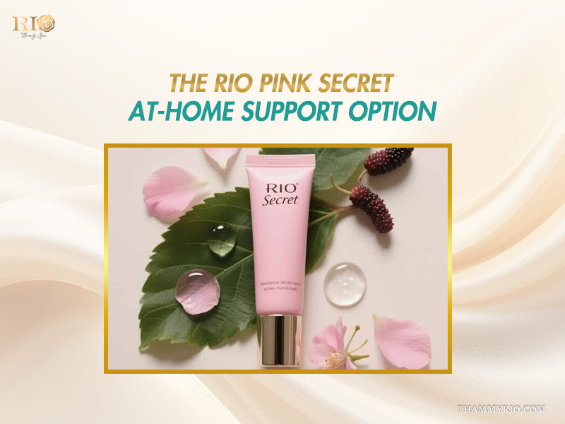 Tube of Rio Pink Secret cream surrounded by botanicals for at-home recovery and care following laser anal whitening