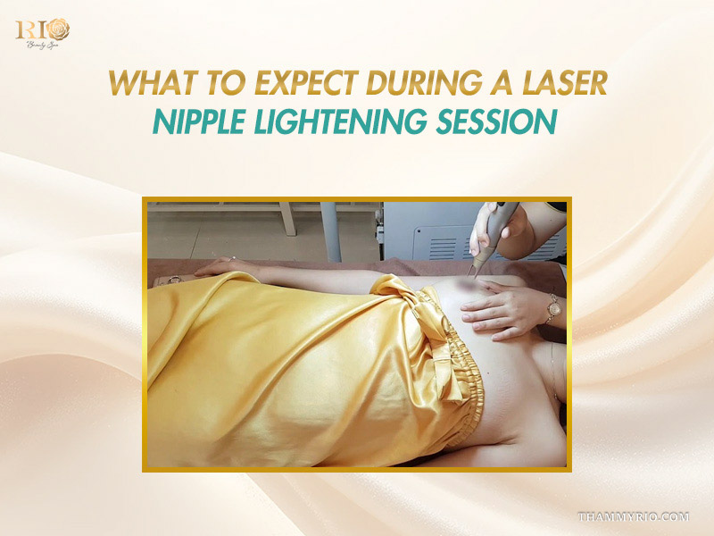 Specialist performing gentle intimate aesthetic treatment explaining what to expect during a laser nipple lightening session
