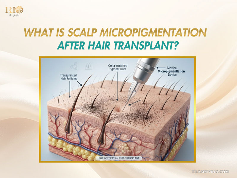 Diagram showing what is scalp micropigmentation after hair transplant.