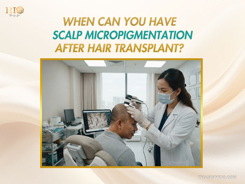 Doctor checking when you can have scalp micropigmentation after hair transplant.