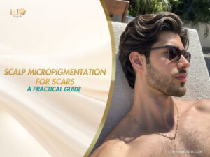 Practical guide banner for scalp micropigmentation for scars at Rio Beauty Clinic.