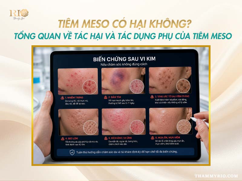 Màn hình hiển thị sáu biến chứng phổ biến nhất minh họa cho tác hại của tiêm meso.