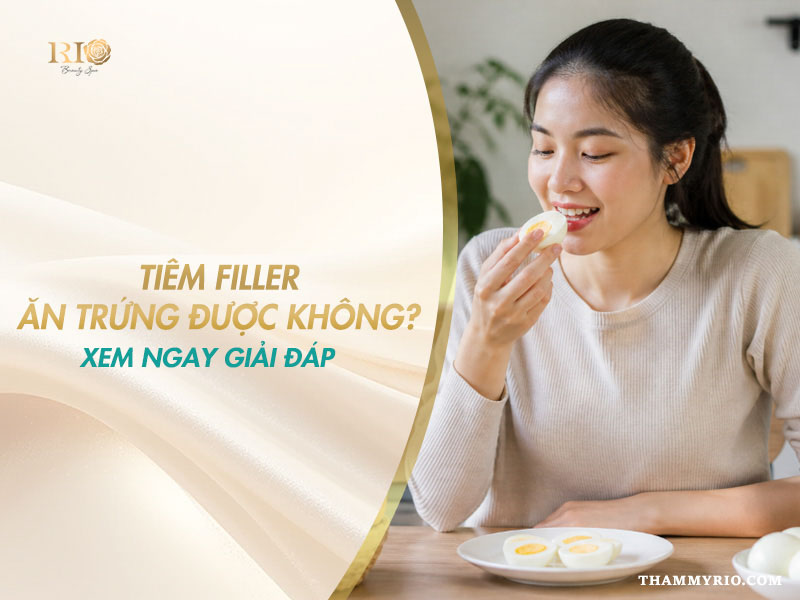 Hình ảnh cô gái ăn trứng luộc kèm câu hỏi tiêm filler ăn trứng được không.
