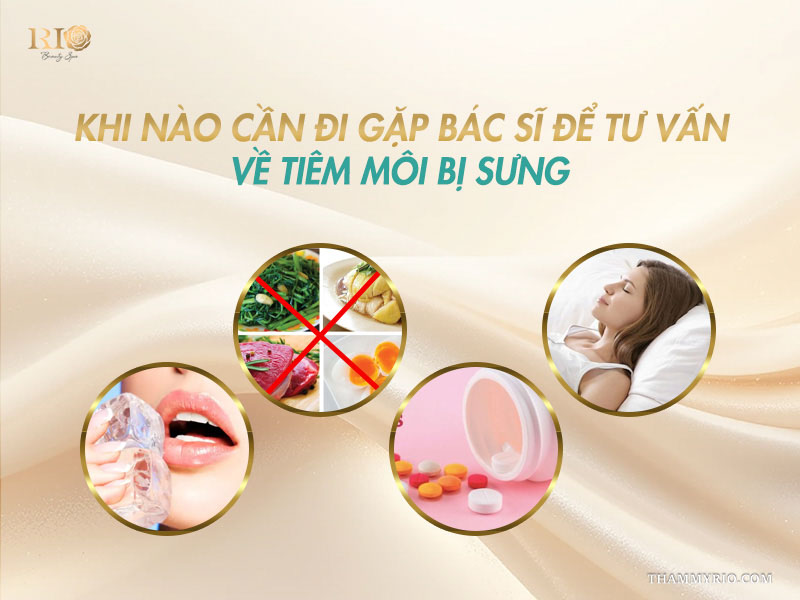 Hướng dẫn chăm sóc tại nhà và nhận biết khi nào khám do tiêm môi bị sưng.