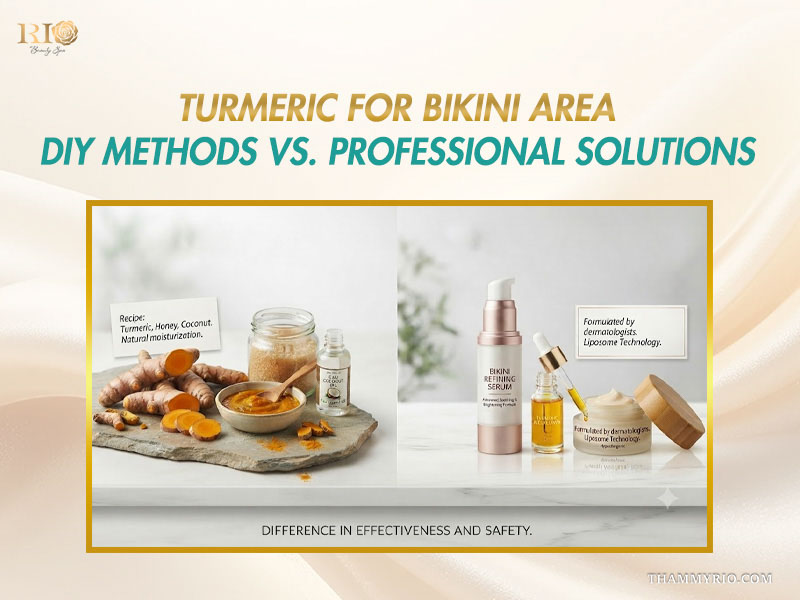Side-by-side comparison of DIY turmeric paste versus advanced liposomal serums when using turmeric for bikini area care