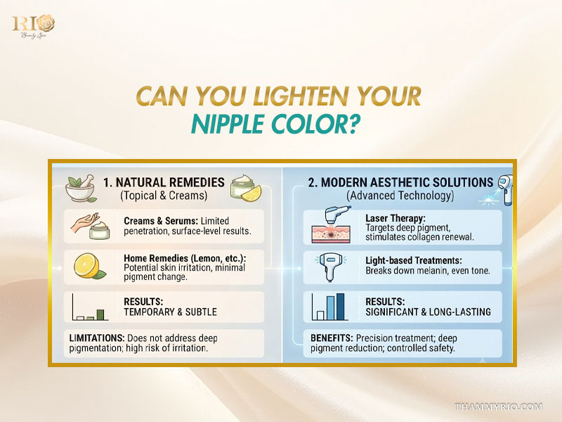 Comparison between natural remedies and laser technology to whiten nipple.