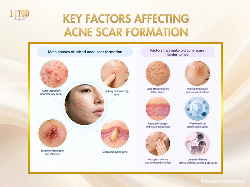 Infographic of main causes and factors affecting acne scar treatment