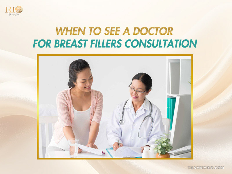 Patient having a consultation with a doctor regarding breast fillers.