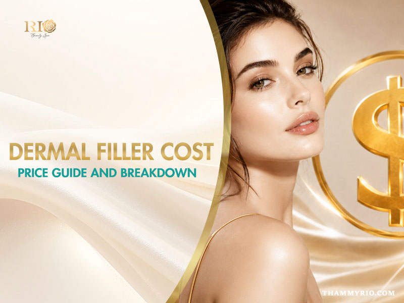 Comprehensive dermal filler cost price guide showing a woman with smooth glowing skin.