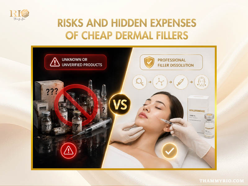 Comparison between unverified cheap products and safe professional dermal filler cost dissolution services.