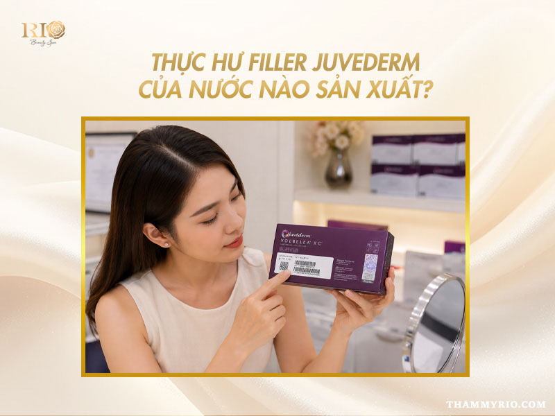 Khách hàng kiểm tra xem filler Juvederm của nước nào.