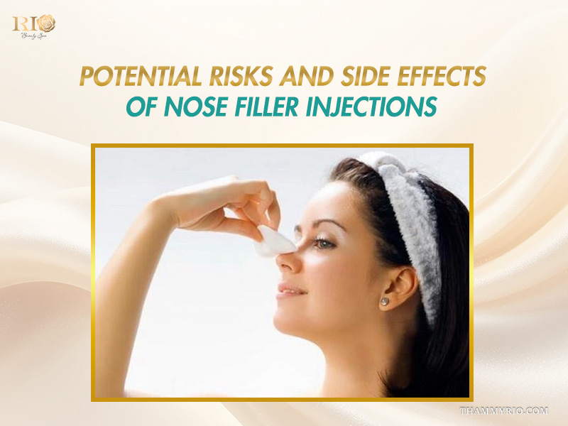 Woman checking her nose after getting a nose filler.
