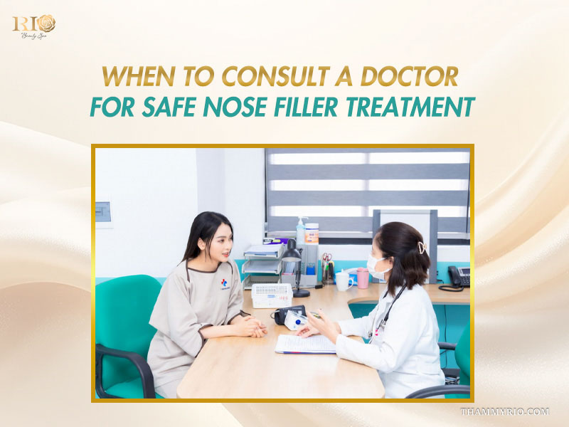 Doctor having a consultation about nose filler safety.