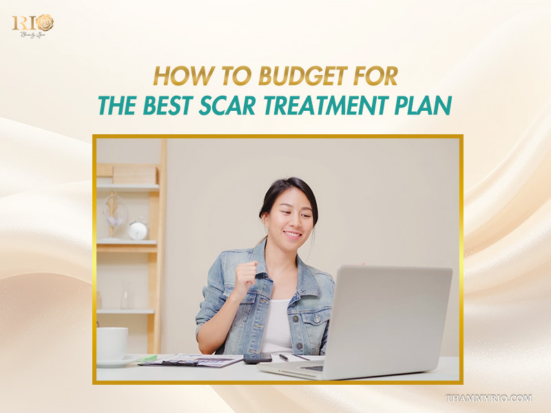 Woman planning budget to manage scar treatment cost